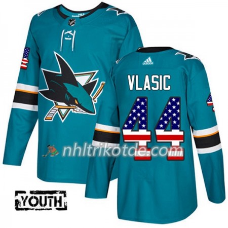 San Jose Sharks Trikot Marc-Edouard Vlasic 44 Adidas 2017-2018 Teal USA Flag Fashion Authentic - Kinder